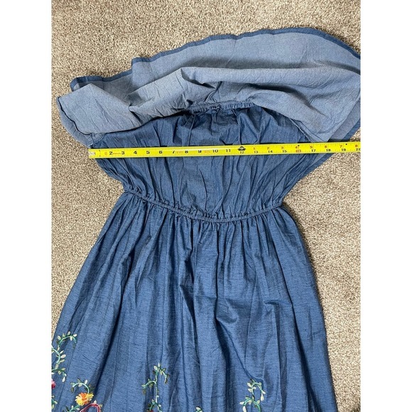 Demin Embroidered Elastic Waist and Straps Floral Indie Boho Dress Women's M/L - Picture 12 of 12